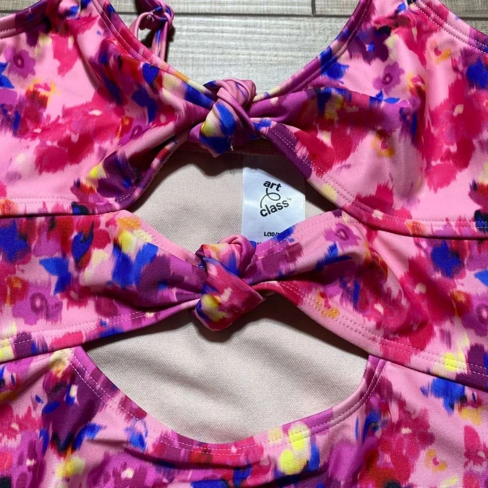 Art Class Girls Painted Garden Floral Printed One Piece Swimsuit Large‎ Pink